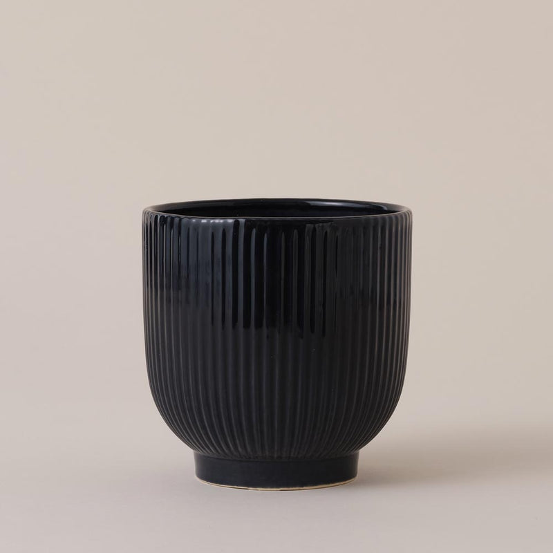 Navy Ribbed Ceramic Pot (13cm)