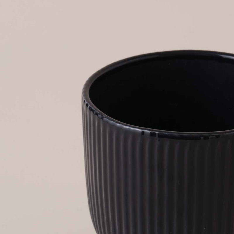 Navy Ribbed Ceramic Pot (13cm)