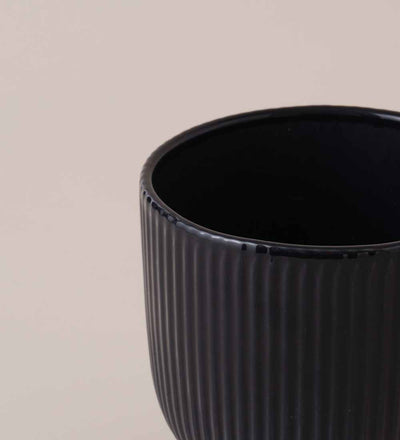 Navy Ribbed Ceramic Pot (13cm)