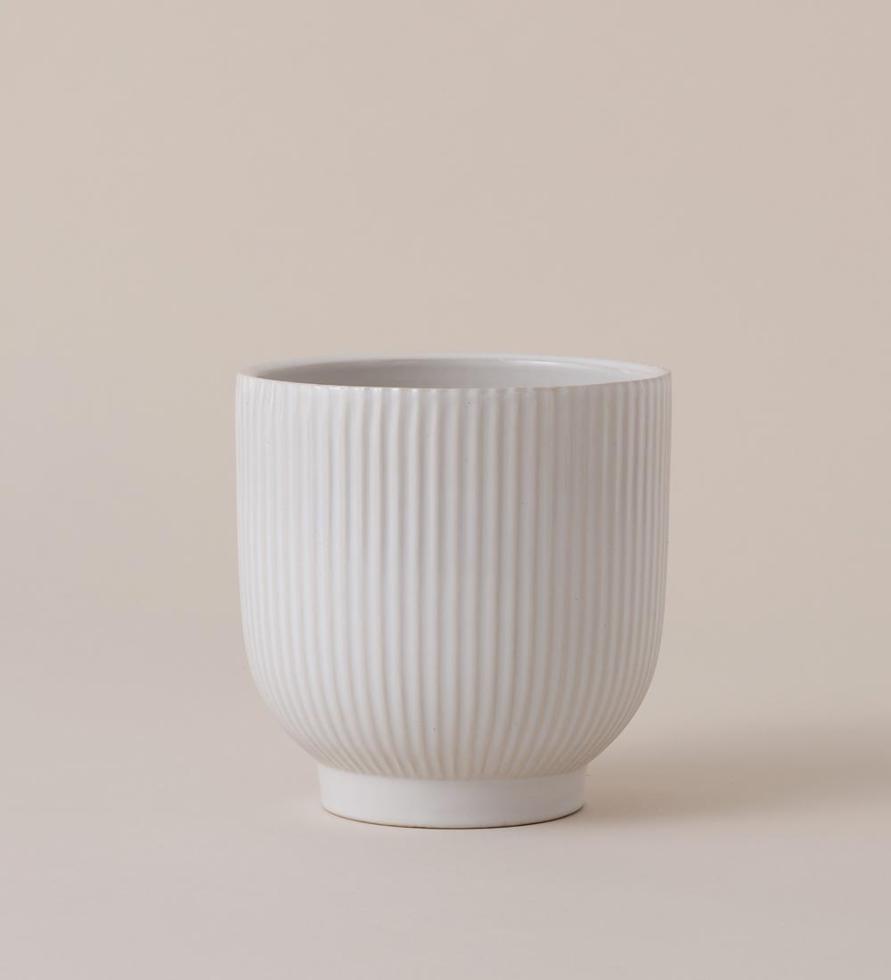 White Ribbed Ceramic Pot (13cm)